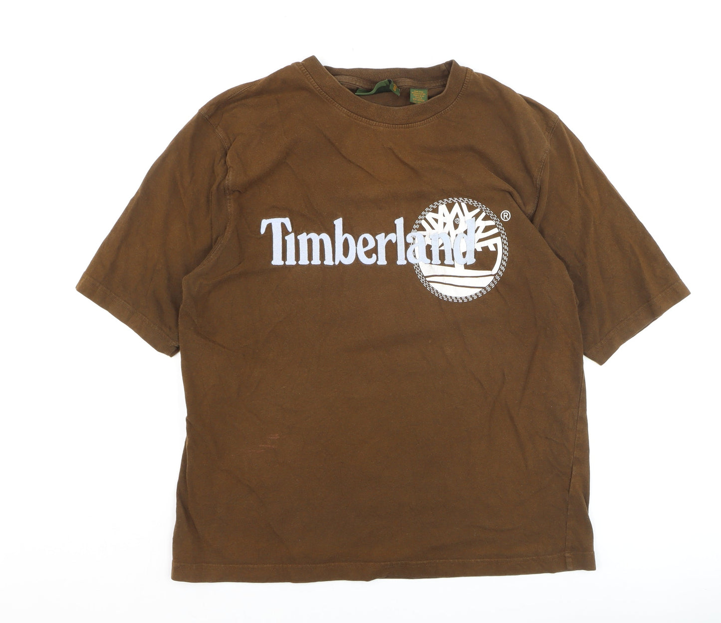 Timberland Men's Brown XL Cotton Crew Neck Logo T-Shirt