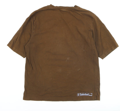 Timberland Men's Brown XL Cotton Crew Neck Logo T-Shirt