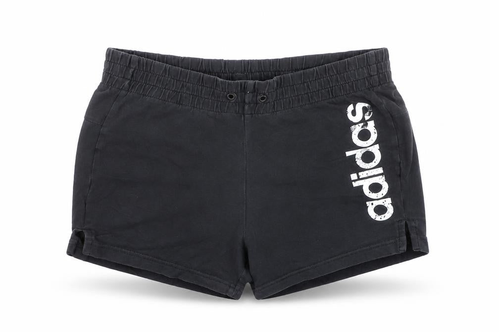 Front view of Adidas girls’ black cotton blend athletic shorts, size 8-9, years