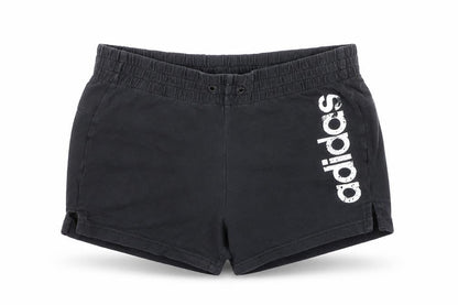 Front view of Adidas girls’ black cotton blend athletic shorts, size 8-9, years
