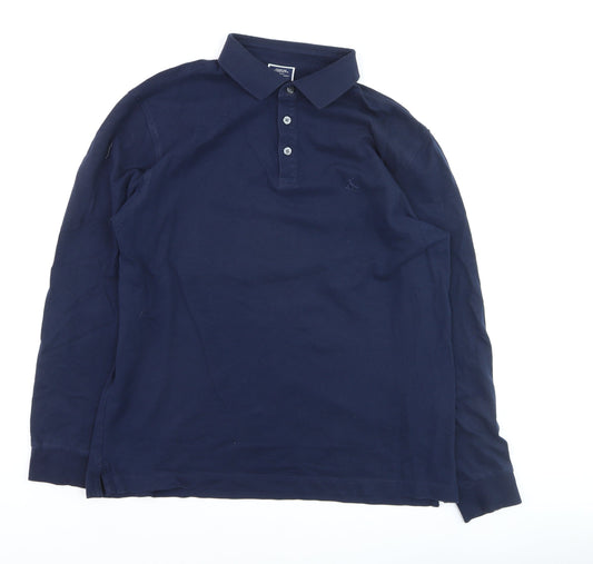 Charles Tyrwhitt Men's Navy Long Sleeve Cotton Polo Shirt Medium