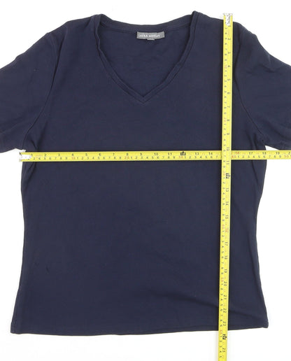 Laura Ashley Women's Blue V-Neck Cotton Short Sleeve T-Shirt Size 16