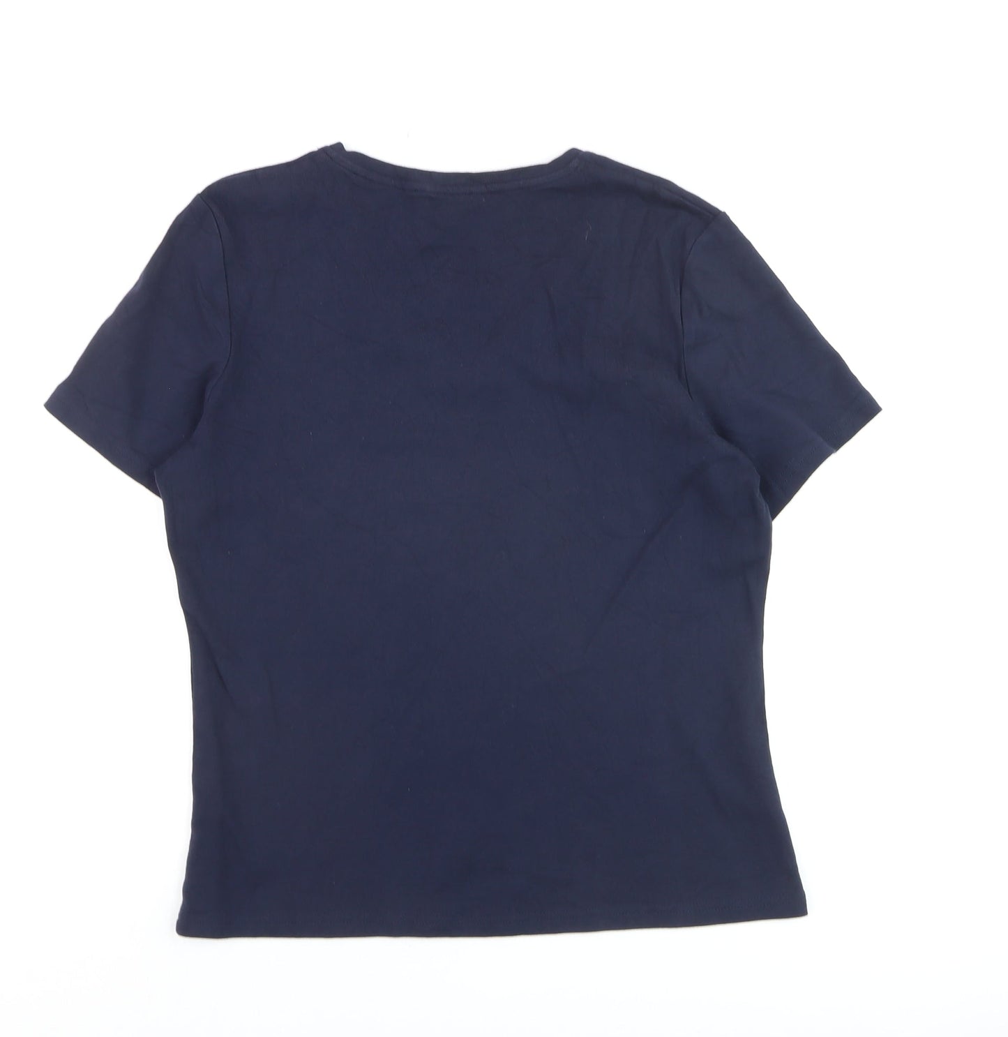 Laura Ashley Women's Blue V-Neck Cotton Short Sleeve T-Shirt Size 16