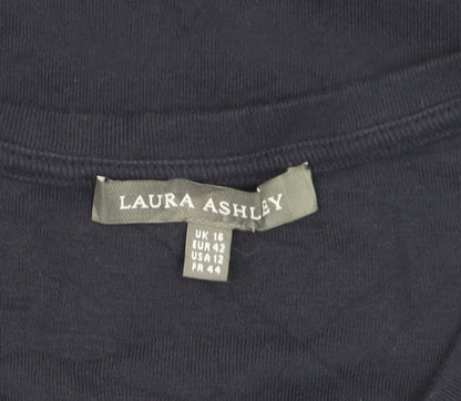 Laura Ashley Women's Blue V-Neck Cotton Short Sleeve T-Shirt Size 16