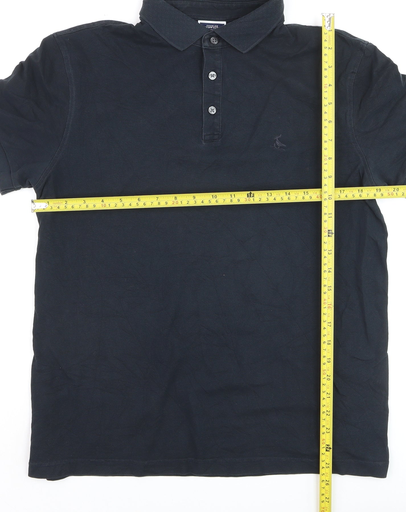 Charles Tyrwhitt Men's Black Polo Shirt Medium Short Sleeve Cotton Blend