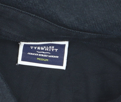 Charles Tyrwhitt Men's Black Polo Shirt Medium Short Sleeve Cotton Blend