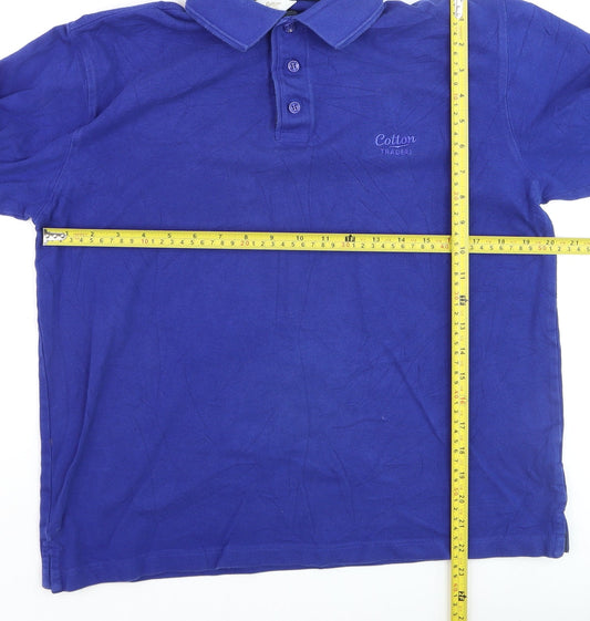 Cotton Traders Boys Blue Long Sleeve Polo Shirt M 100% Cotton