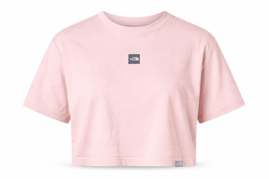 Front view of The North Face women’s pink cotton cropped t-shirt, size M