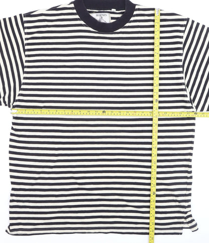 Hornes Men's Black Striped Nautical Crew Neck Cotton T-Shirt XL