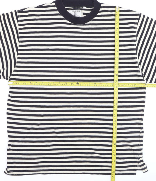 Hornes Men's Black Striped Nautical Crew Neck Cotton T-Shirt XL