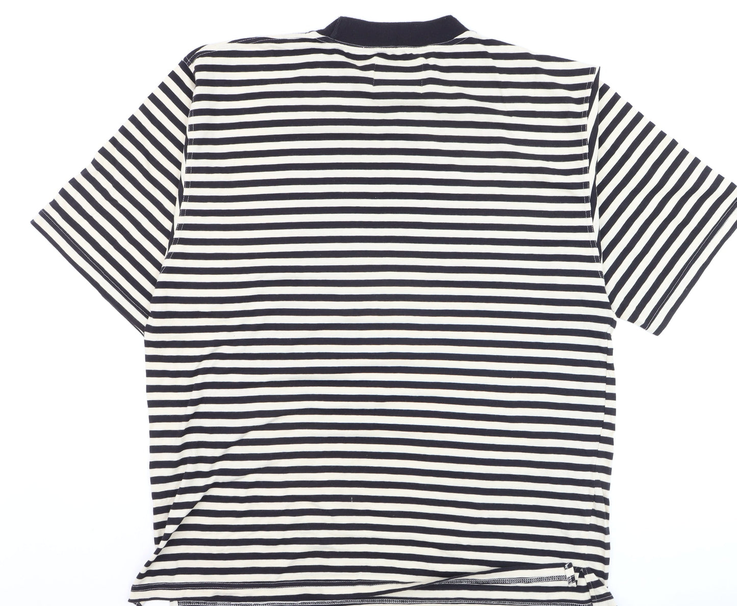 Hornes Men's Black Striped Nautical Crew Neck Cotton T-Shirt XL