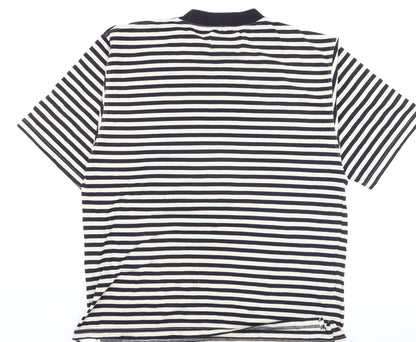 Hornes Men's Black Striped Nautical Crew Neck Cotton T-Shirt XL