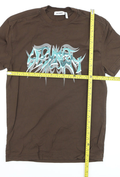 Weekday Men's Brown XS Graphic Print Crew Neck T-Shirt