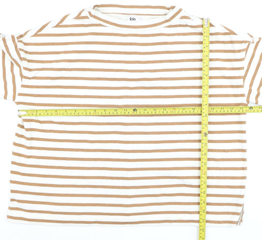 Kin by John Lewis Men's Beige White Striped Cotton Pullover Jumper M
