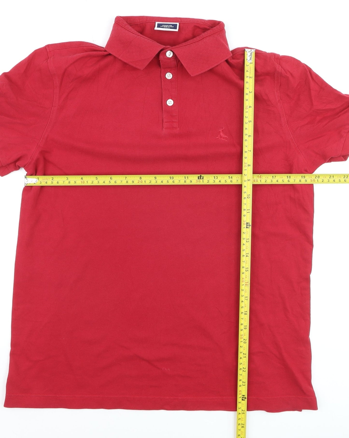 Charles Tyrwhitt Men's Red Cotton Stretch Polo Shirt Medium