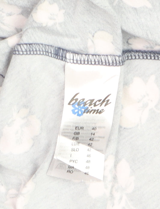 Beach Time Women Blue Floral Skater Dress Size 14 Sleeveless Casual