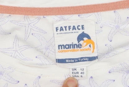 FatFace Womens White Starfish Print Cotton T-Shirt UK 12