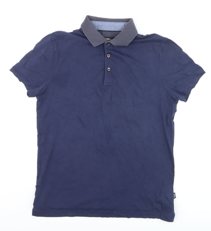 BOSS Mens Blue Slim Fit Cotton Polo Shirt M Short Sleeve Collared