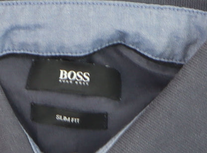BOSS Mens Blue Slim Fit Cotton Polo Shirt M Short Sleeve Collared