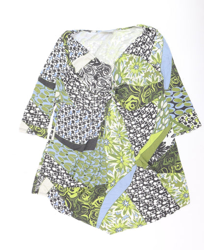 Wallis Womens Multicoloured V-Neck Tunic Blouse XL 3/4 Sleeve Jersey Top