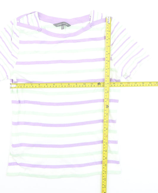 Laura Ashley Women's Multicoloured Striped Cotton T-Shirt Size 10