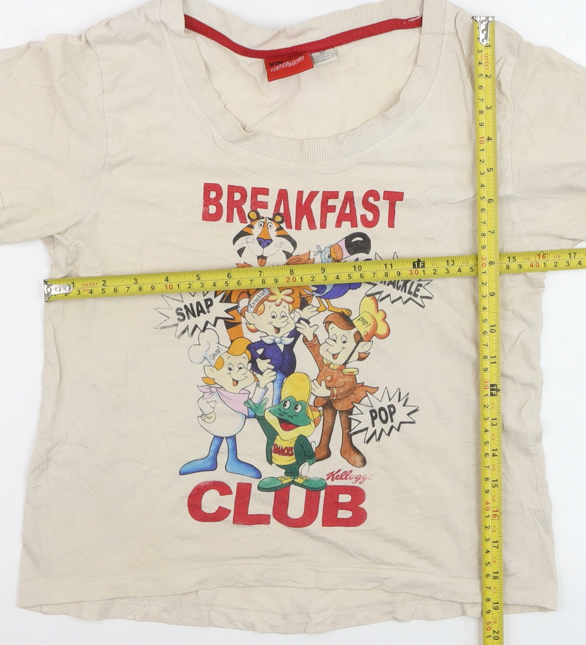 Vintage Kellogg's Women's Beige Cartoon Cropped T-Shirt Size S