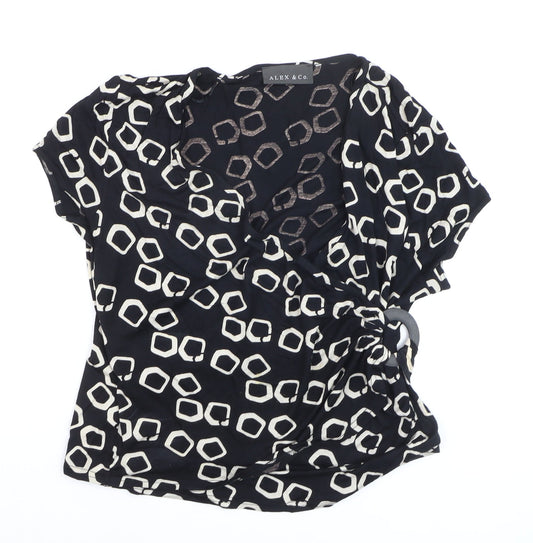 Alex & Co. Women's Black Geometric Wrap Blouse Size 16