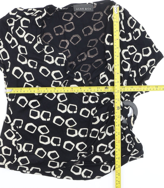 Alex & Co. Women's Black Geometric Wrap Blouse Size 16