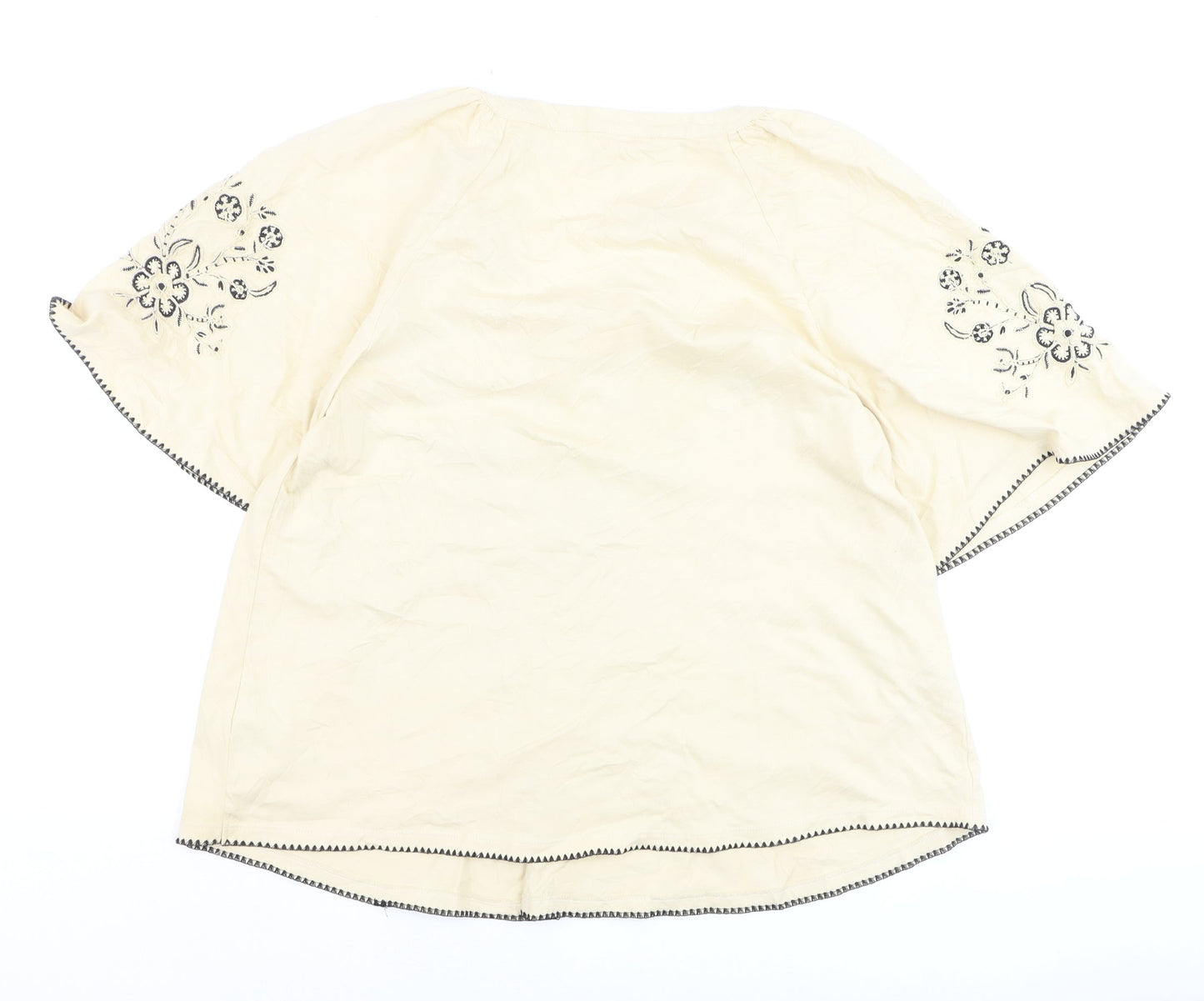 Marks and Spencer Per Una Women's Beige Embroidered Cotton Peasant Blouse Size 12