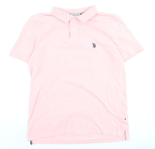 U.S. Polo Assn. Men's Pink Regular Fit Cotton Polo Shirt L