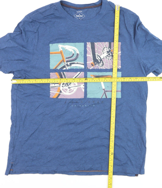 White Stuff Men's Blue XL Graphic Bike Print Crew Neck T-Shirt