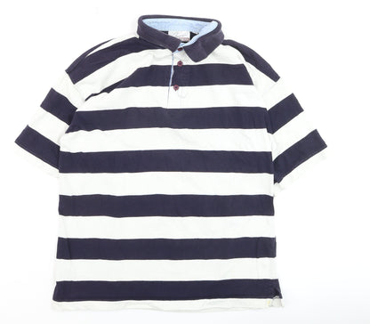 Jessica Men’s Blue White Striped 100% Cotton Polo Shirt Size L