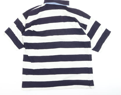 Jessica Men’s Blue White Striped 100% Cotton Polo Shirt Size L