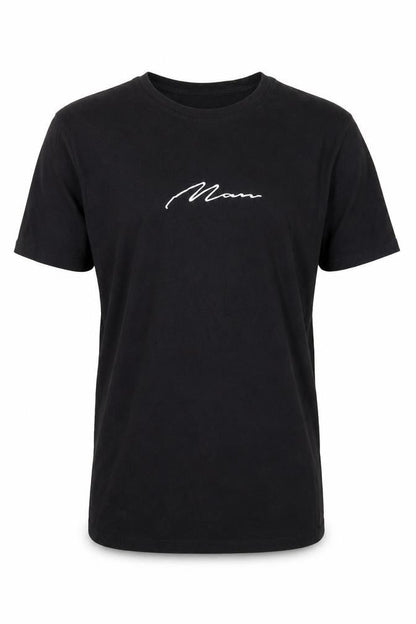 boohooMAN Men's Black Crew Neck Embroidered Script T-Shirt Size M