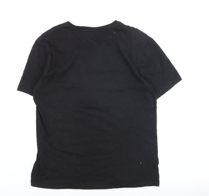 BoohooMAN Men's Black Crew Neck Embroidered Script T-Shirt Size M