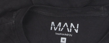 BoohooMAN Men's Black Crew Neck Embroidered Script T-Shirt Size M