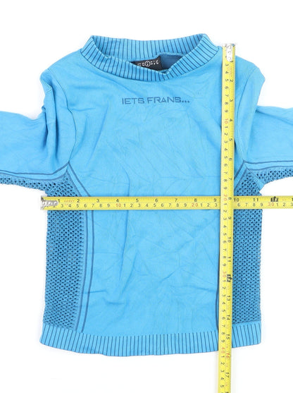 iets frans Blue Long Sleeve Cropped Activewear Top Size S