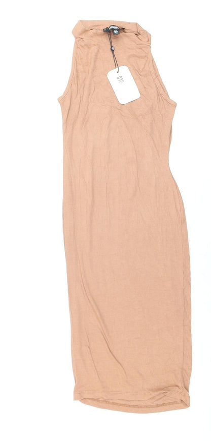 Missguided Women’s Beige Sleeveless Midi Bodycon Dress Size 8