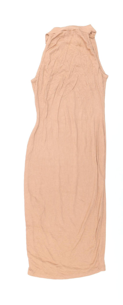 Missguided Women’s Beige Sleeveless Midi Bodycon Dress Size 8