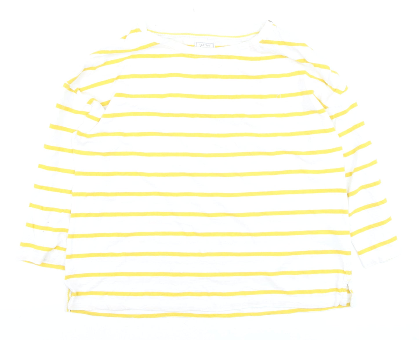Fat Face Women's Yellow White Striped 3/4 Sleeve Cotton T-Shirt Size 12