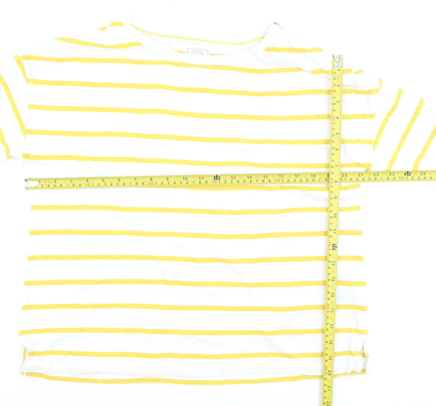 Fat Face Women's Yellow White Striped 3/4 Sleeve Cotton T-Shirt Size 12