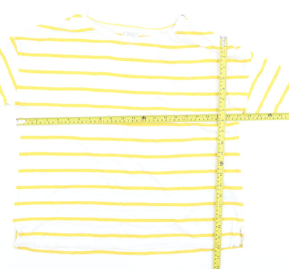 Fat Face Women's Yellow White Striped 3/4 Sleeve Cotton T-Shirt Size 12