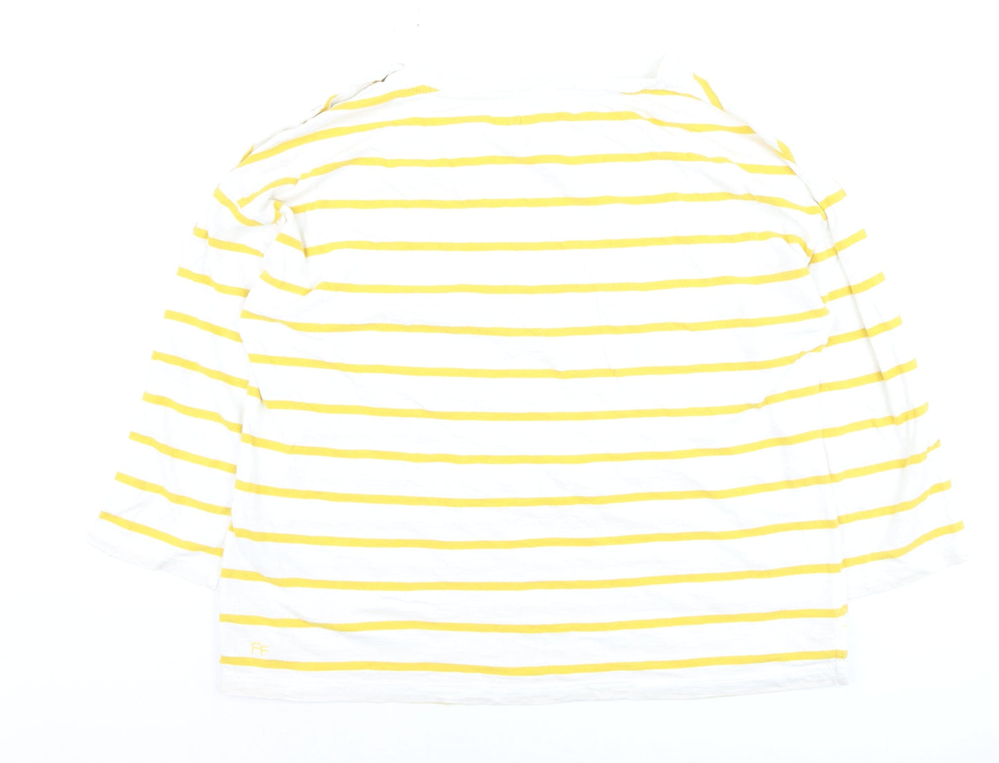 Fat Face Women's Yellow White Striped 3/4 Sleeve Cotton T-Shirt Size 12