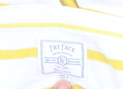 Fat Face Women's Yellow White Striped 3/4 Sleeve Cotton T-Shirt Size 12