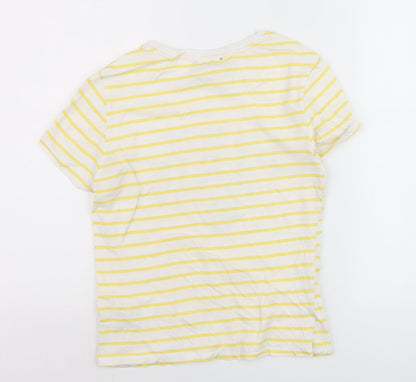 New Look Women's Yellow Striped Paris Print Cotton T-Shirt Size 8