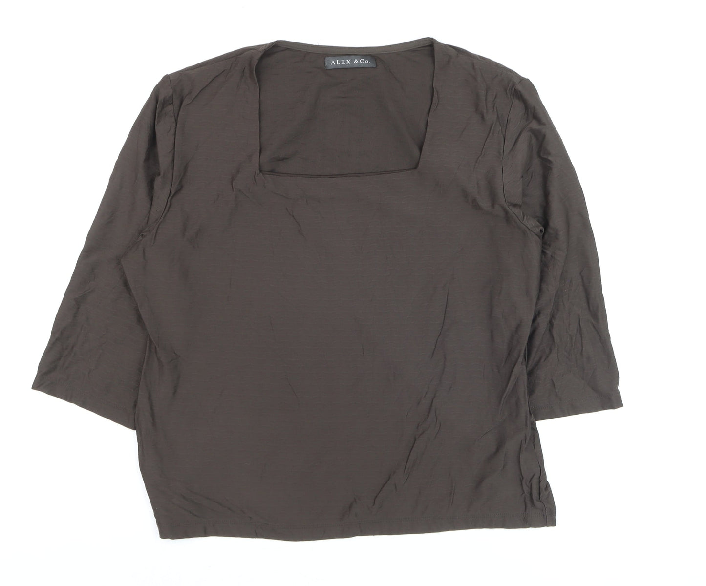 ALEX & Co. Women Brown Square Neck 3/4 Sleeve Blouse Size 16