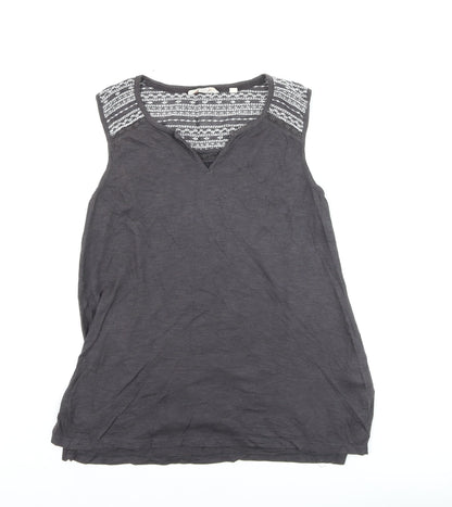 Fat Face Women's Black Cotton Sleeveless V-Neck Tank Top UK 10