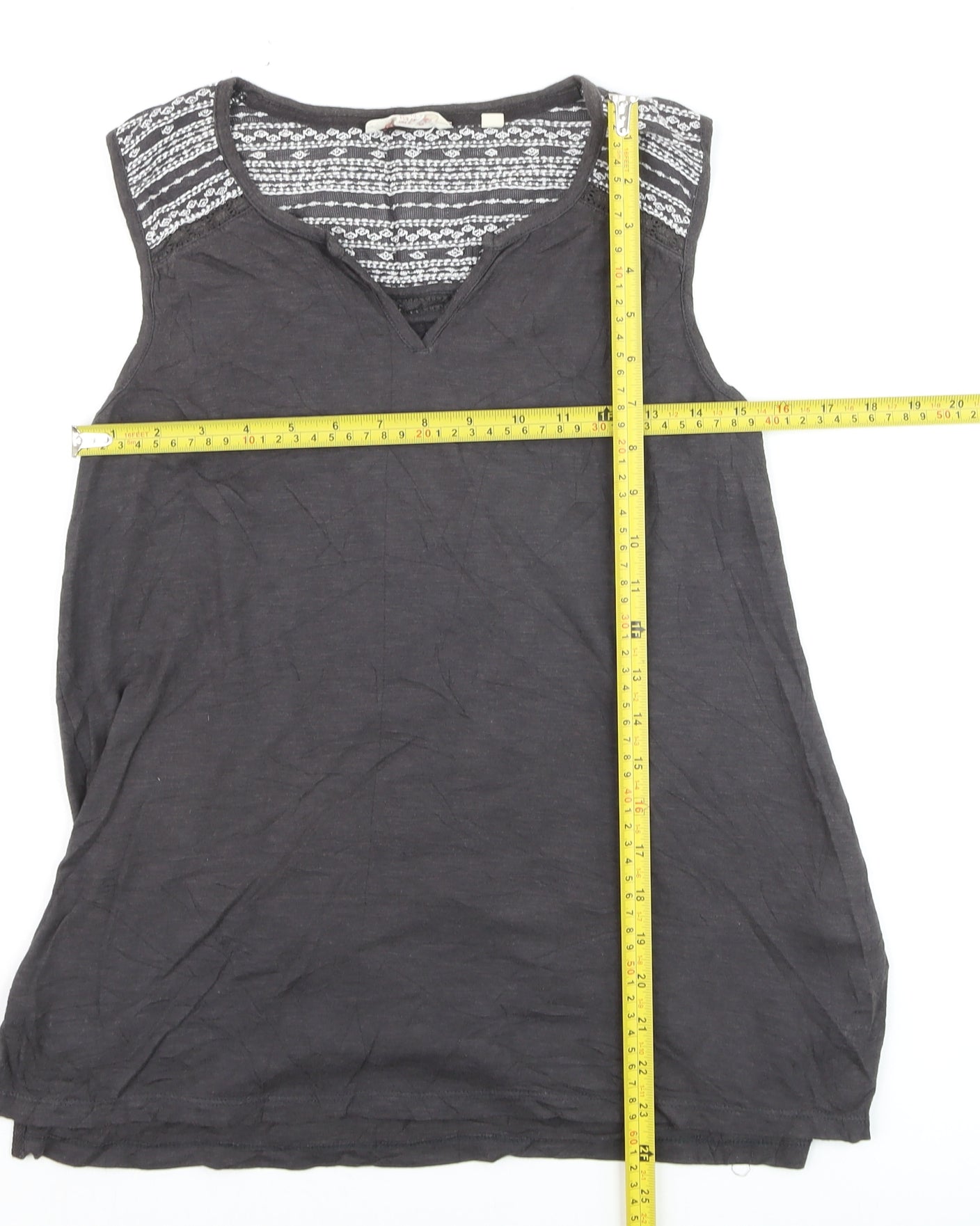 Fat Face Women's Black Cotton Sleeveless V-Neck Tank Top UK 10