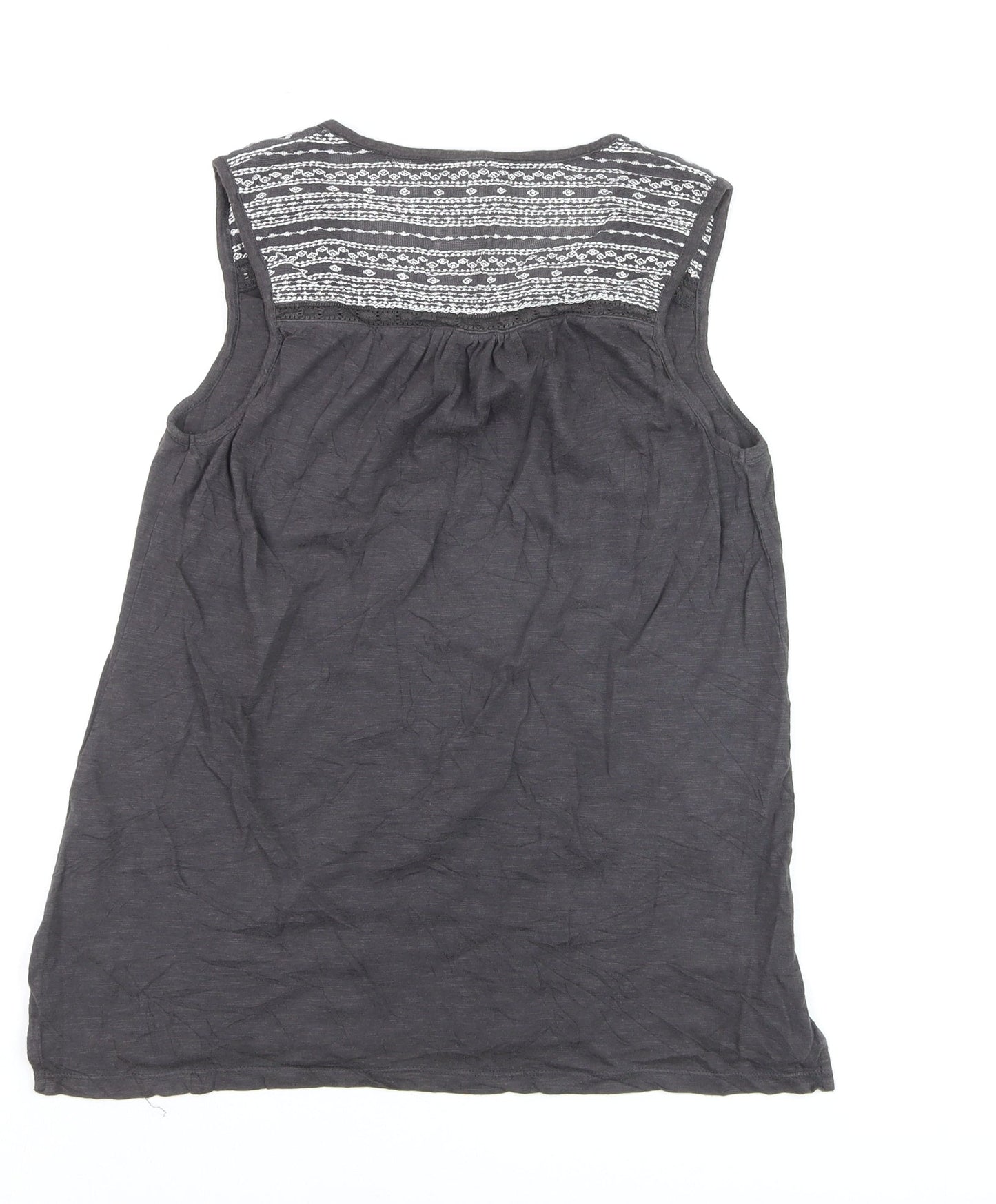 Fat Face Women's Black Cotton Sleeveless V-Neck Tank Top UK 10