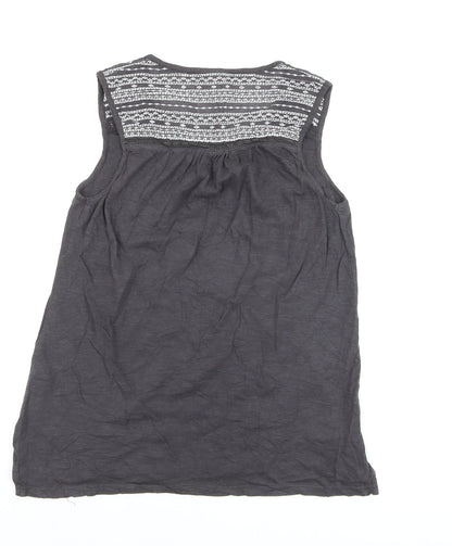 Fat Face Women's Black Cotton Sleeveless V-Neck Tank Top UK 10